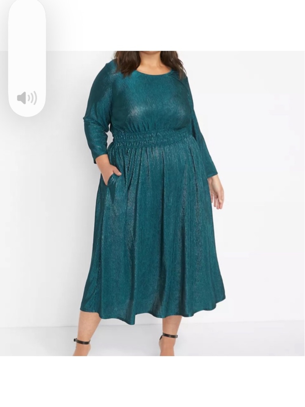 Lane Bryant Teal Metallic Midi Dress with Smocked Waist 18/20